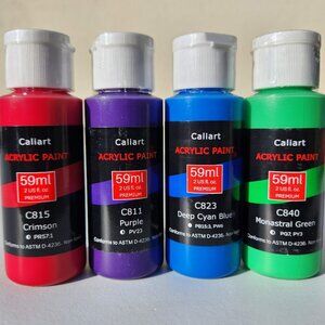 NEW 4 Caliart Acrylic Paint Set Blue Green Purple Red colors Art Supplies Crafts